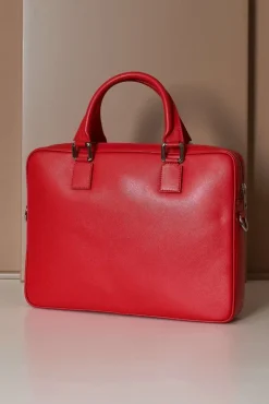 D'Arienzo Dylan - Borsa Ventiquattrore in pelle di vitello rossa saffiano tasca zip