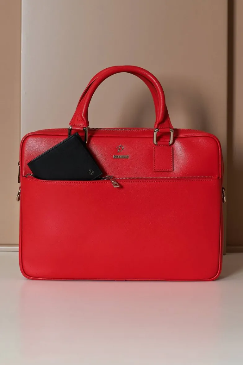 D'Arienzo Dylan - Borsa Ventiquattrore in pelle di vitello rossa saffiano tasca zip