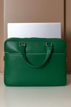 D'Arienzo Dylan - Borsa Ventiquattrore in pelle di vitello verde chiaro saffiano tasca zip