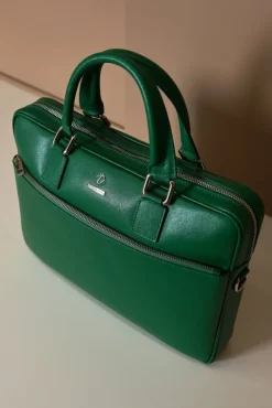 D'Arienzo Dylan - Borsa Ventiquattrore in pelle di vitello verde chiaro saffiano tasca zip