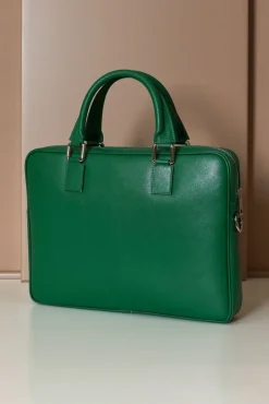 D'Arienzo Dylan - Borsa Ventiquattrore in pelle di vitello verde chiaro saffiano tasca zip