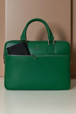 D'Arienzo Dylan - Borsa Ventiquattrore in pelle di vitello verde chiaro saffiano tasca zip