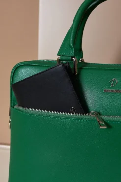 D'Arienzo Dylan - Borsa Ventiquattrore in pelle di vitello verde chiaro saffiano tasca zip