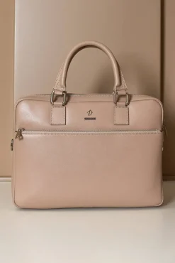 D'Arienzo Dylan - Borsa Ventiquattrore in pelle di vitello beige saffiano tasca zip