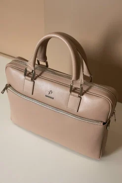 D'Arienzo Dylan - Borsa Ventiquattrore in pelle di vitello beige saffiano tasca zip