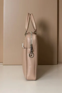D'Arienzo Dylan - Borsa Ventiquattrore in pelle di vitello beige saffiano tasca zip