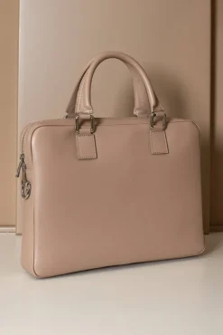 D'Arienzo Dylan - Borsa Ventiquattrore in pelle di vitello beige saffiano tasca zip