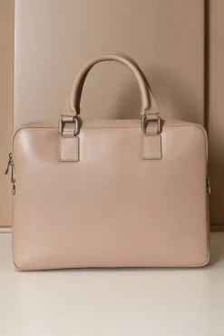 D'Arienzo Dylan - Borsa Ventiquattrore in pelle di vitello beige saffiano tasca zip