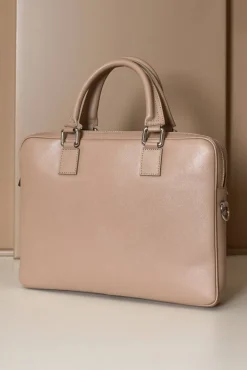 D'Arienzo Dylan - Borsa Ventiquattrore in pelle di vitello beige saffiano tasca zip