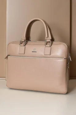 D'Arienzo Dylan - Borsa Ventiquattrore in pelle di vitello beige saffiano tasca zip