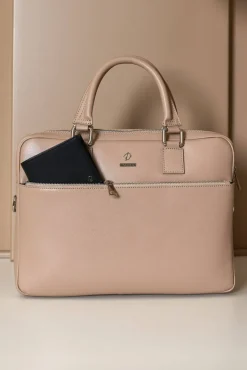 D'Arienzo Dylan - Borsa Ventiquattrore in pelle di vitello beige saffiano tasca zip