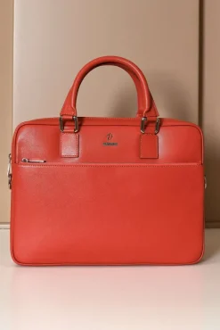 D'Arienzo Dylan - Borsa Ventiquattrore in pelle di vitello arancione saffiano tasca zip