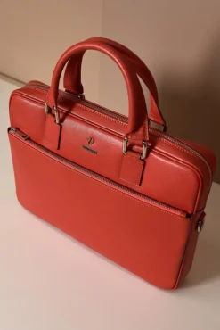 D'Arienzo Dylan - Borsa Ventiquattrore in pelle di vitello arancione saffiano tasca zip