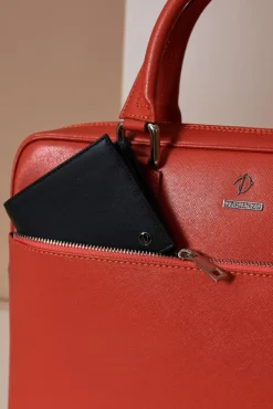 D'Arienzo Dylan - Borsa Ventiquattrore in pelle di vitello arancione saffiano tasca zip