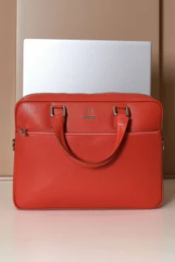 D'Arienzo Dylan - Borsa Ventiquattrore in pelle di vitello arancione saffiano tasca zip
