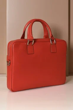 D'Arienzo Dylan - Borsa Ventiquattrore in pelle di vitello arancione saffiano tasca zip
