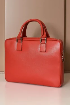 D'Arienzo Dylan - Borsa Ventiquattrore in pelle di vitello arancione saffiano tasca zip