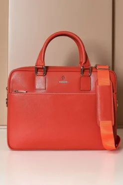 D'Arienzo Dylan - Borsa Ventiquattrore in pelle di vitello arancione saffiano tasca zip