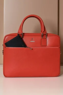 D'Arienzo Dylan - Borsa Ventiquattrore in pelle di vitello arancione saffiano tasca zip