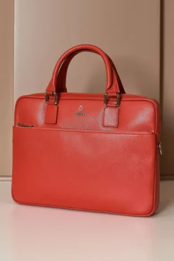 D'Arienzo Dylan - Borsa Ventiquattrore in pelle di vitello arancione saffiano tasca zip