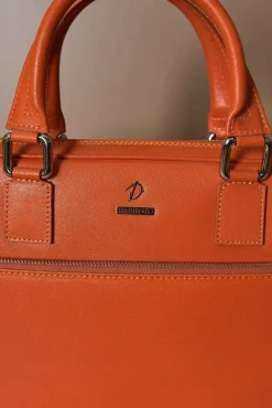 D'Arienzo Dylan - Borsa Ventiquattrore in pelle di vitello arancione saffiano tasca zip