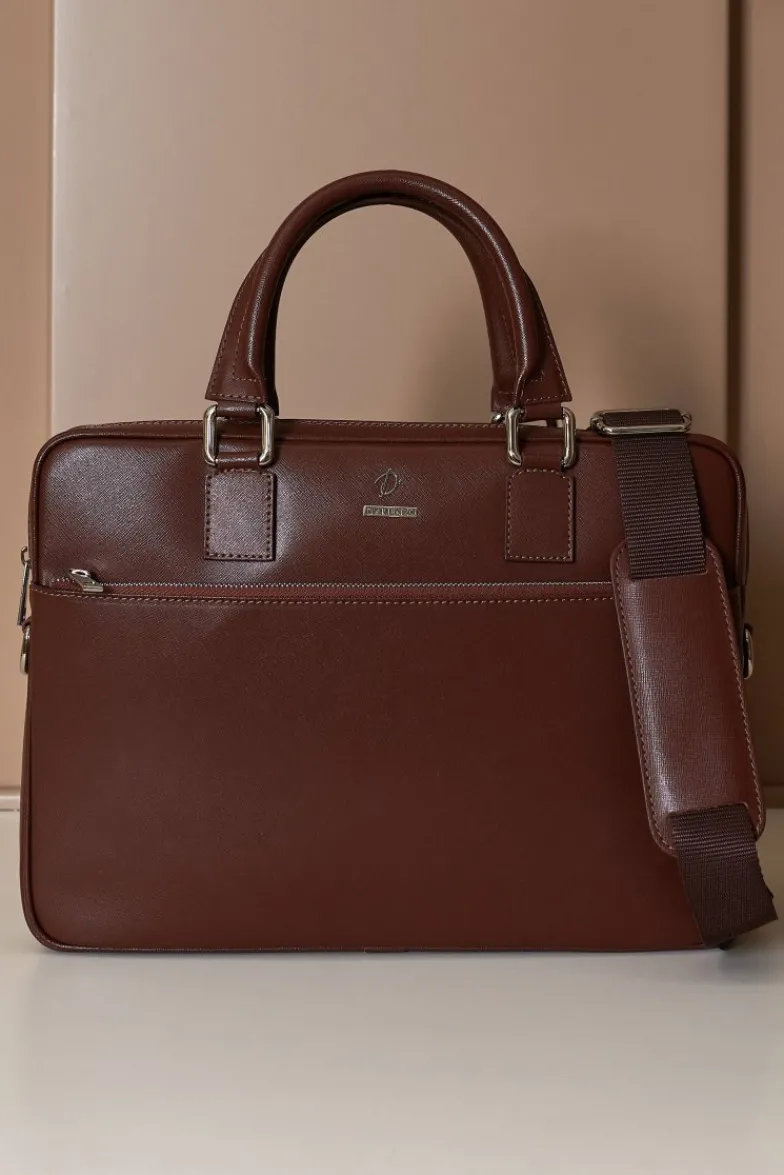 D'Arienzo Dylan - Borsa Ventiquattrore in pelle di vitello marrone saffiano tasca zip