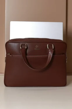 D'Arienzo Dylan - Borsa Ventiquattrore in pelle di vitello marrone saffiano tasca zip
