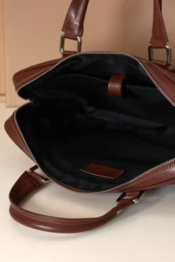 D'Arienzo Dylan - Borsa Ventiquattrore in pelle di vitello marrone saffiano tasca zip