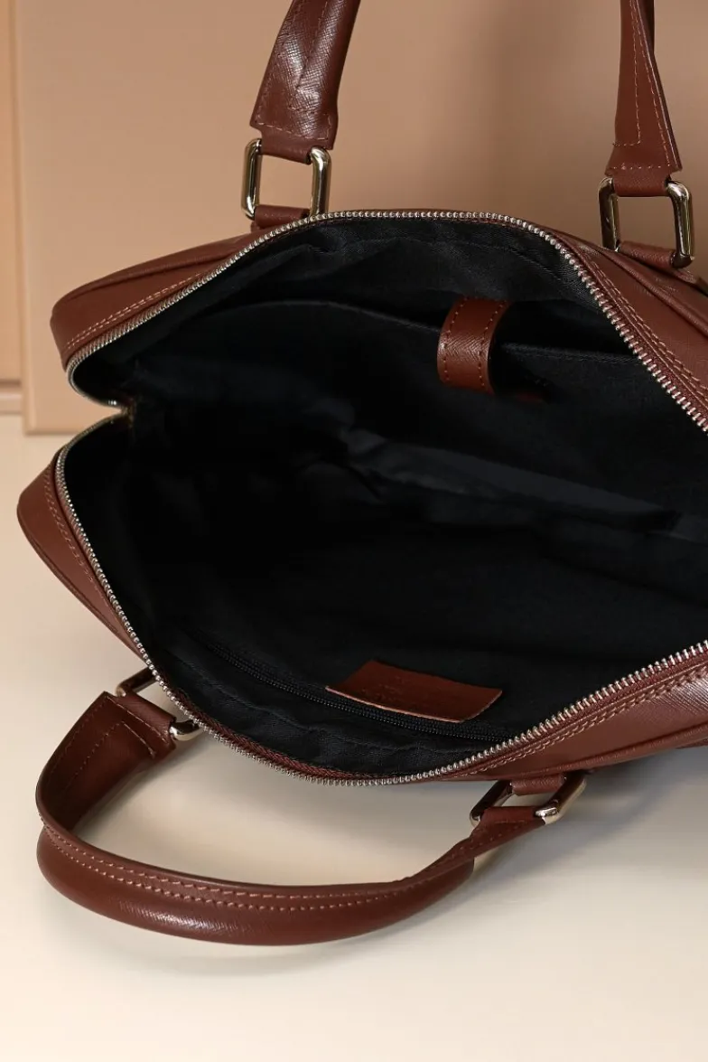 D'Arienzo Dylan - Borsa Ventiquattrore in pelle di vitello marrone saffiano tasca zip