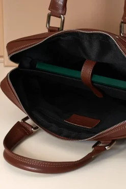 D'Arienzo Dylan - Borsa Ventiquattrore in pelle di vitello marrone saffiano tasca zip