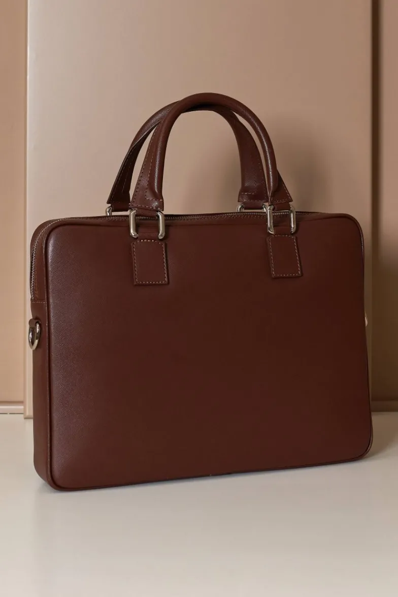 D'Arienzo Dylan - Borsa Ventiquattrore in pelle di vitello marrone saffiano tasca zip