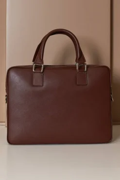 D'Arienzo Dylan - Borsa Ventiquattrore in pelle di vitello marrone saffiano tasca zip
