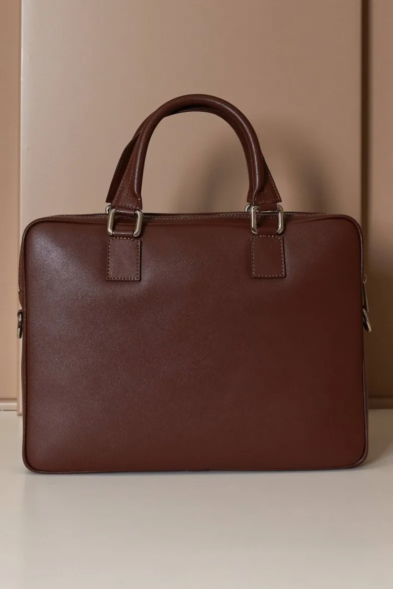 D'Arienzo Dylan - Borsa Ventiquattrore in pelle di vitello marrone saffiano tasca zip