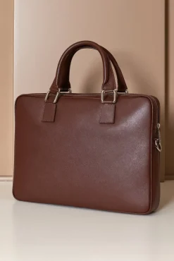 D'Arienzo Dylan - Borsa Ventiquattrore in pelle di vitello marrone saffiano tasca zip