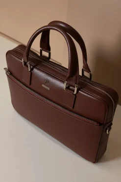 D'Arienzo Dylan - Borsa Ventiquattrore in pelle di vitello marrone saffiano tasca zip