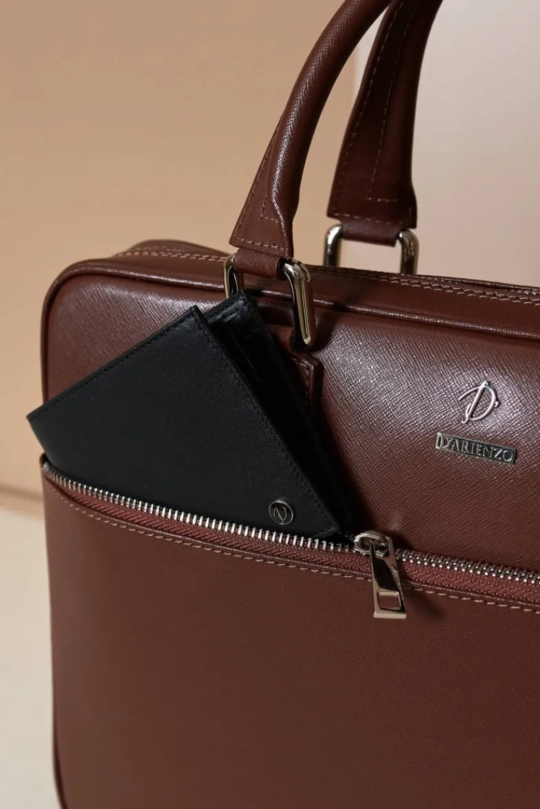 D'Arienzo Dylan - Borsa Ventiquattrore in pelle di vitello marrone saffiano tasca zip