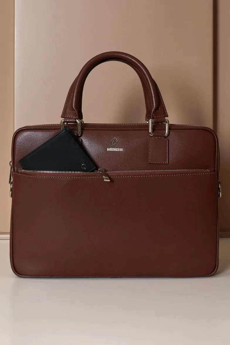 D'Arienzo Dylan - Borsa Ventiquattrore in pelle di vitello marrone saffiano tasca zip