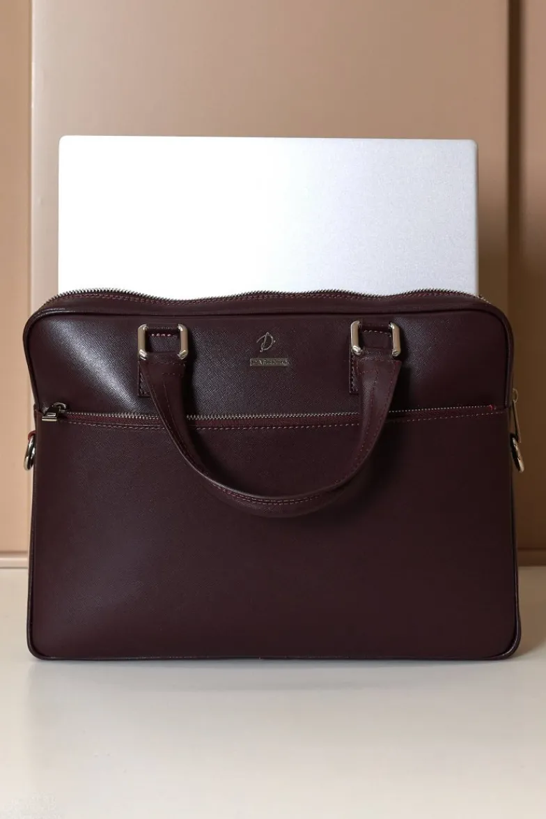 D'Arienzo Dylan - Borsa Ventiquattrore in pelle di vitello bordeaux saffiano tasca zip