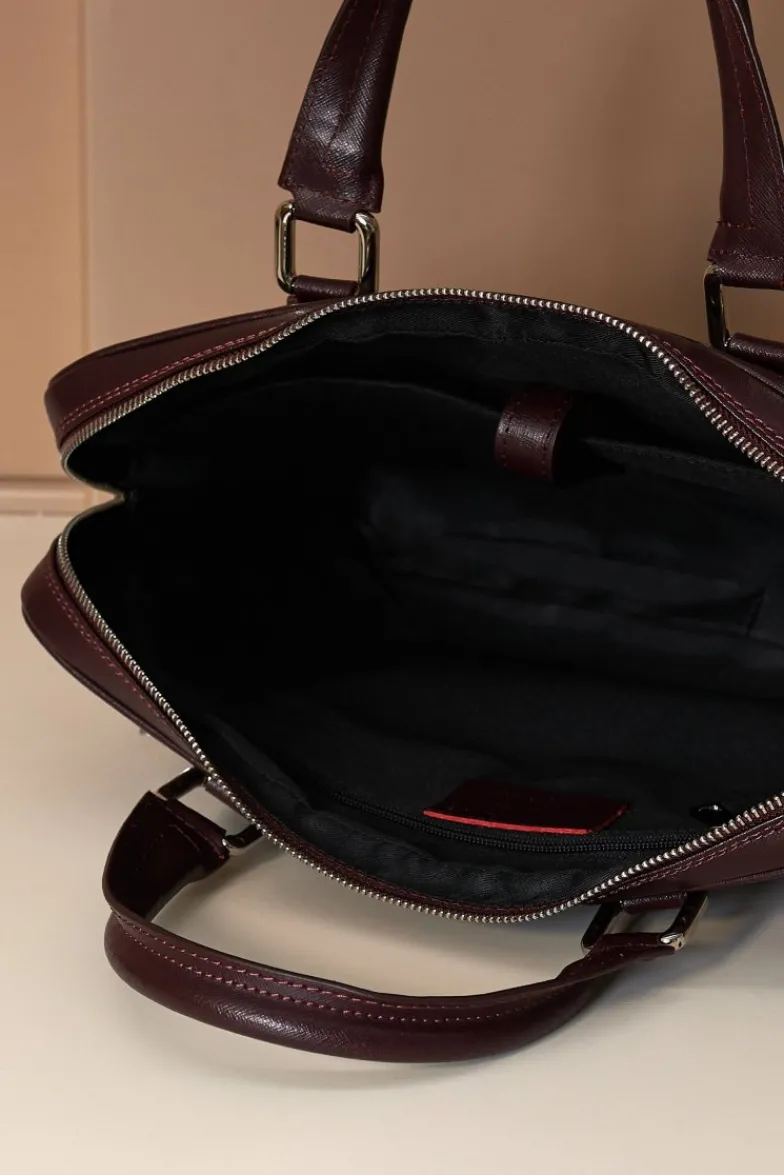 D'Arienzo Dylan - Borsa Ventiquattrore in pelle di vitello bordeaux saffiano tasca zip