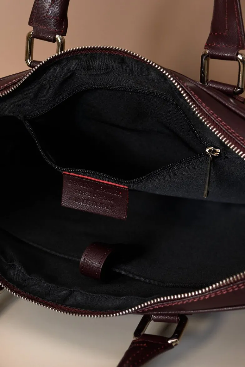 D'Arienzo Dylan - Borsa Ventiquattrore in pelle di vitello bordeaux saffiano tasca zip