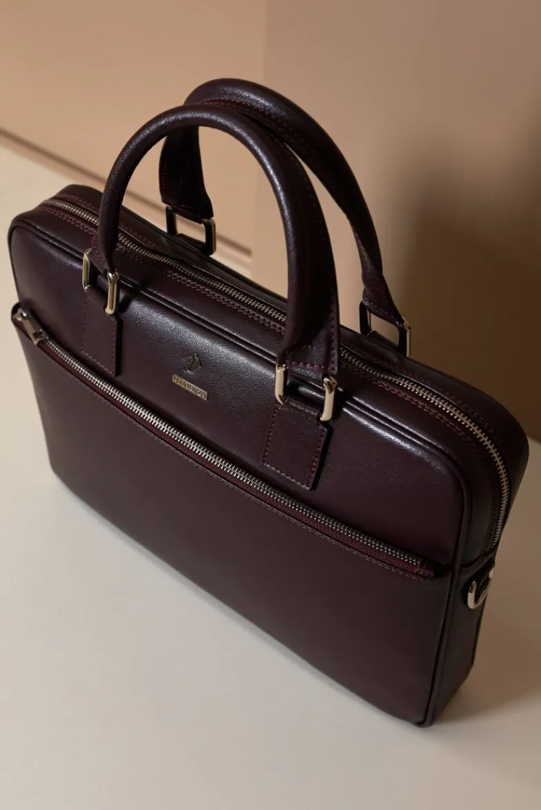 D'Arienzo Dylan - Borsa Ventiquattrore in pelle di vitello bordeaux saffiano tasca zip