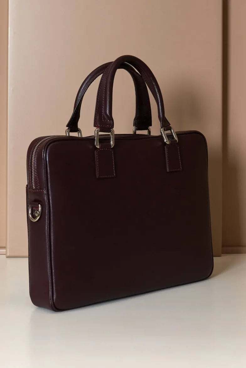 D'Arienzo Dylan - Borsa Ventiquattrore in pelle di vitello bordeaux saffiano tasca zip