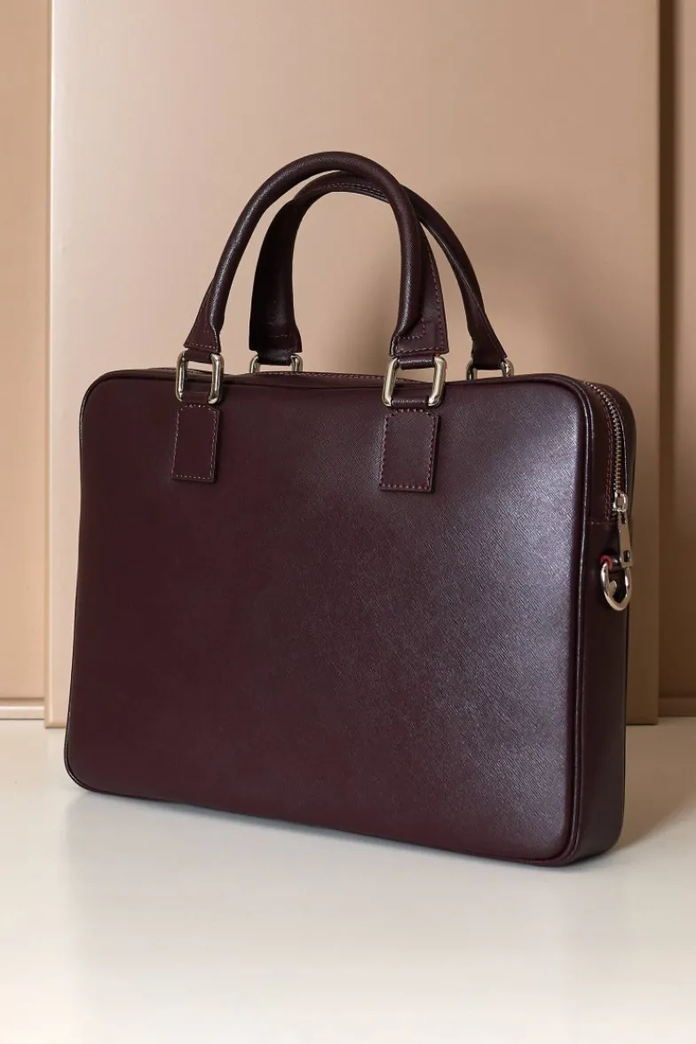 D'Arienzo Dylan - Borsa Ventiquattrore in pelle di vitello bordeaux saffiano tasca zip