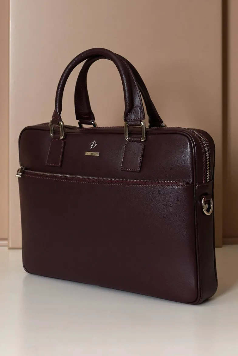 D'Arienzo Dylan - Borsa Ventiquattrore in pelle di vitello bordeaux saffiano tasca zip