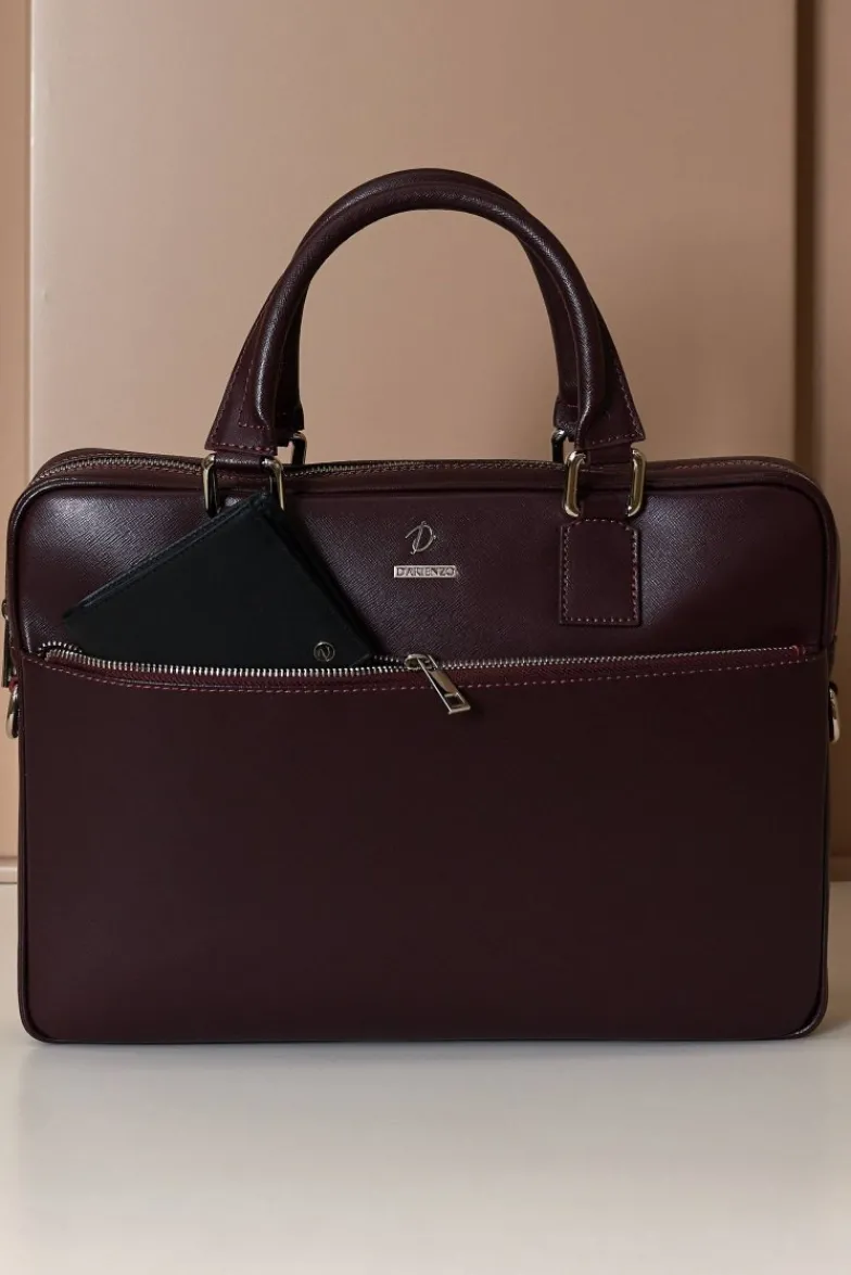D'Arienzo Dylan - Borsa Ventiquattrore in pelle di vitello bordeaux saffiano tasca zip