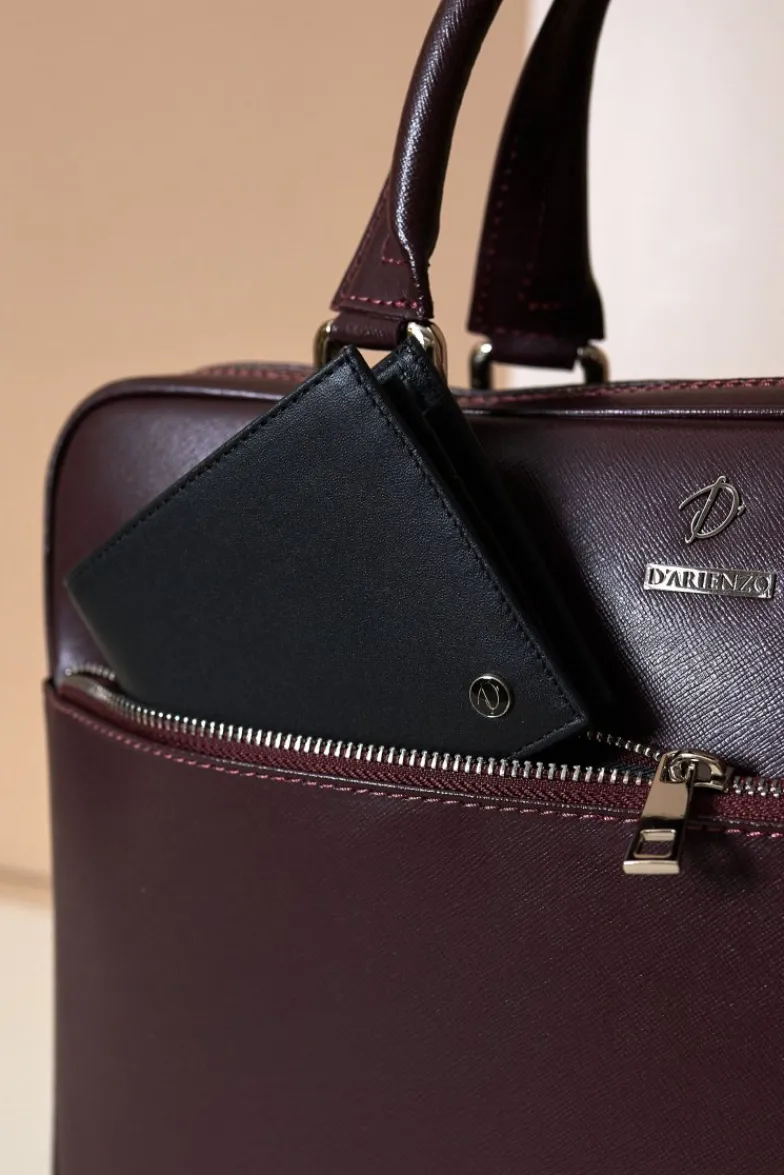 D'Arienzo Dylan - Borsa Ventiquattrore in pelle di vitello bordeaux saffiano tasca zip