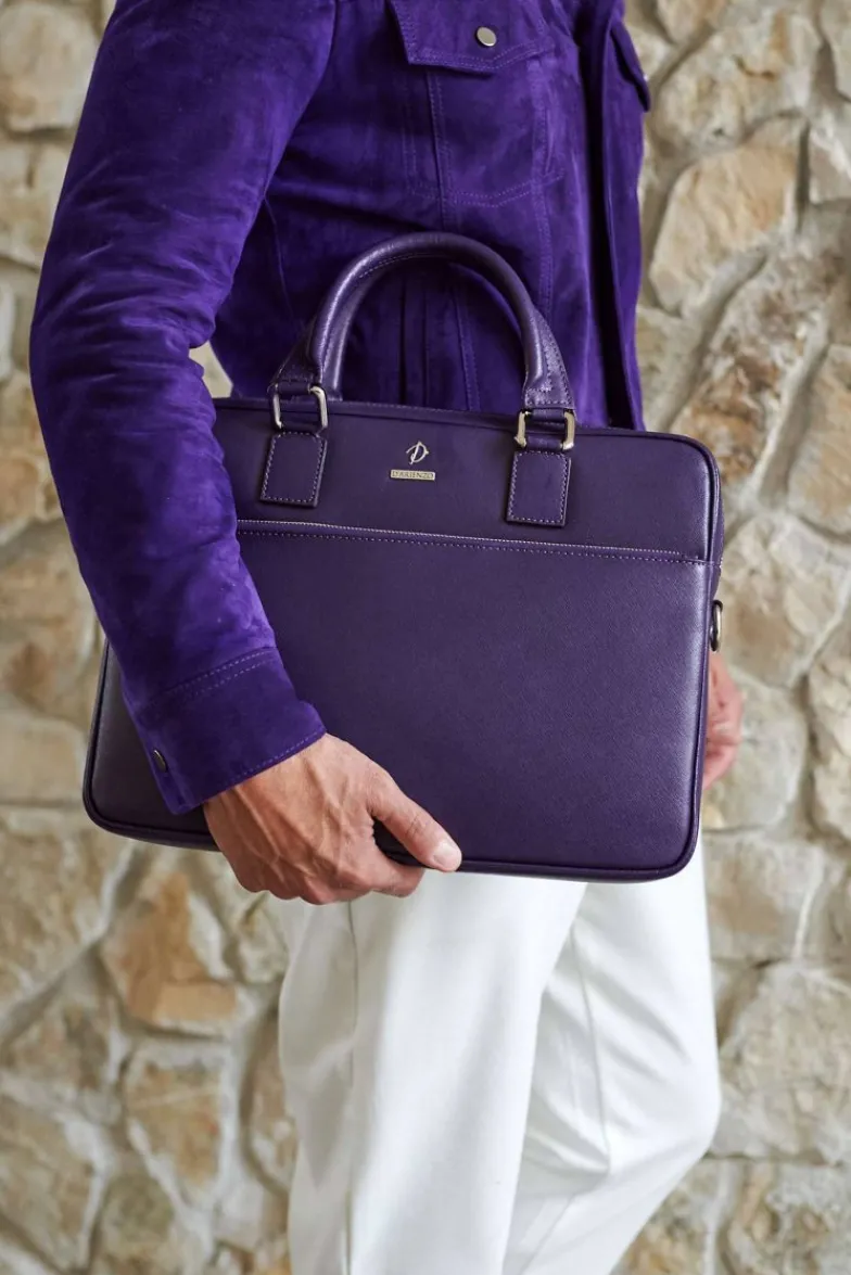 D'Arienzo Dylan - Borsa Ventiquattrore in pelle di vitello viola saffiano tasca zip