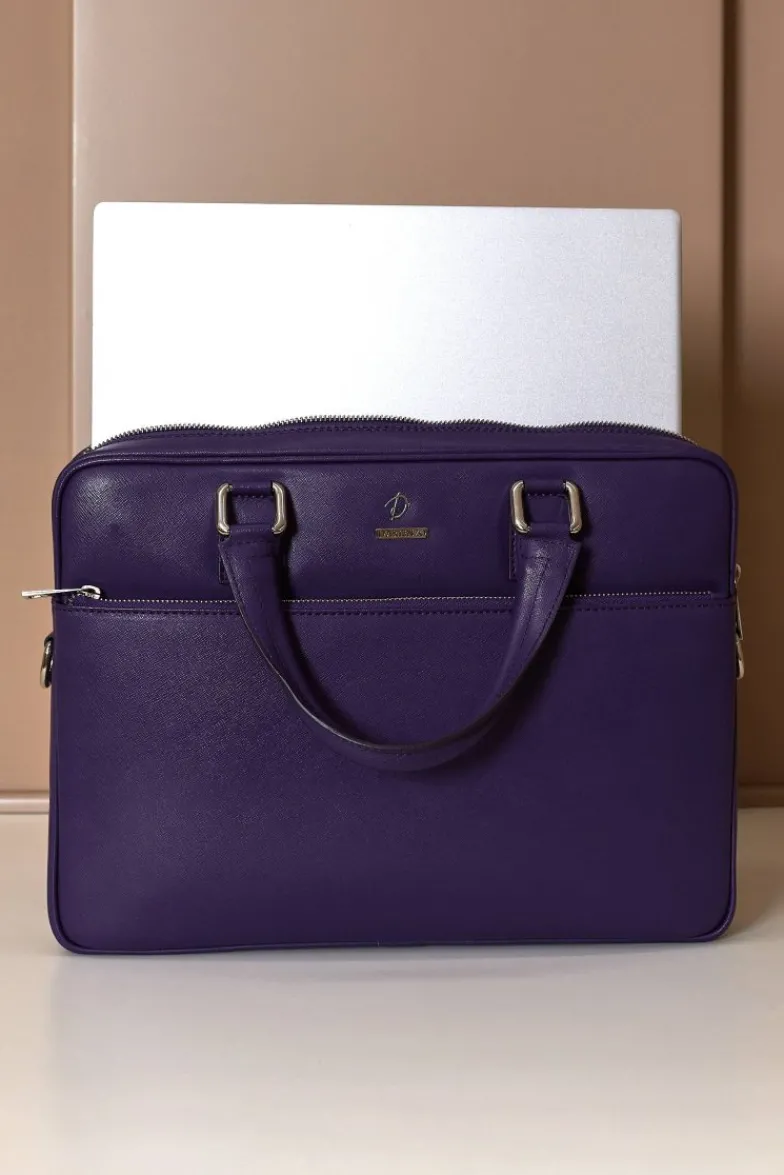 D'Arienzo Dylan - Borsa Ventiquattrore in pelle di vitello viola saffiano tasca zip