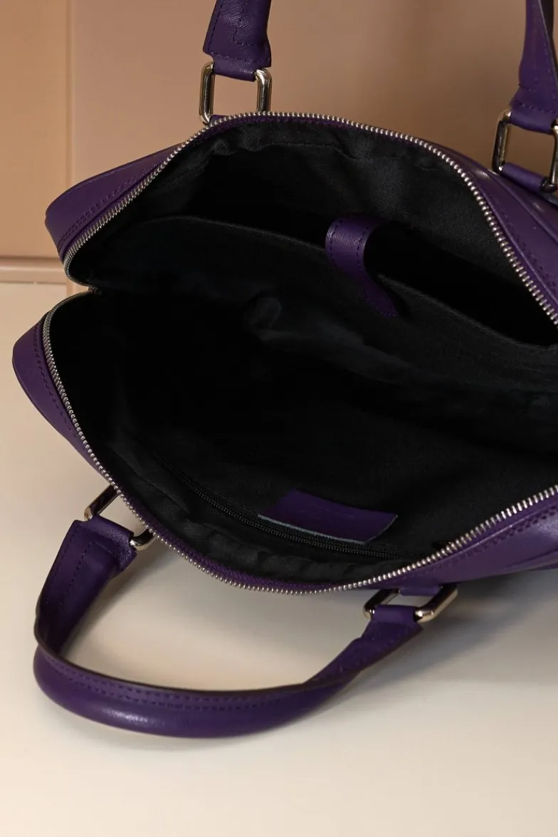 D'Arienzo Dylan - Borsa Ventiquattrore in pelle di vitello viola saffiano tasca zip