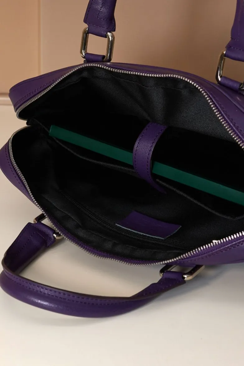 D'Arienzo Dylan - Borsa Ventiquattrore in pelle di vitello viola saffiano tasca zip